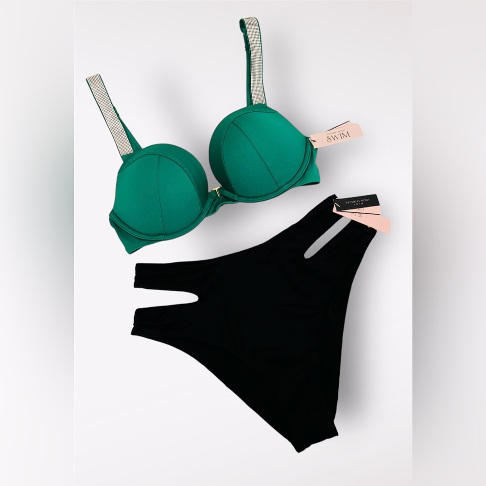 Victoria’s Secret Swim Bikini Shine Push-up Top & High Waist Bottom - Picture 1 of 8